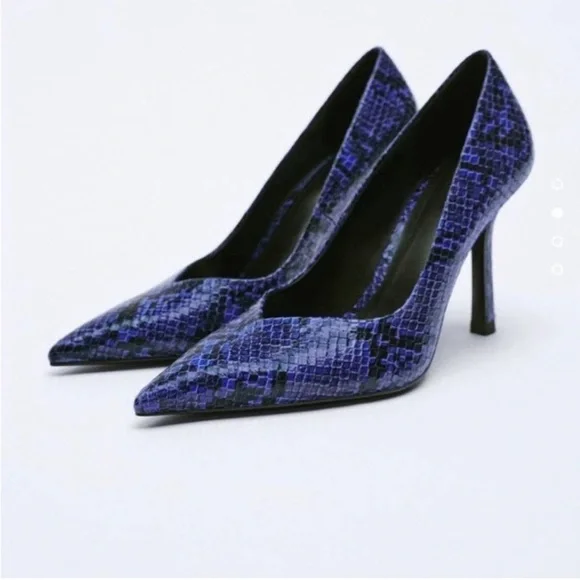 Zara NWT Sexy Blue Snakeskin Print Stiletto Heels Shoes **Size 38/US 7.5**🔥🔥 - Picture 3 of 10